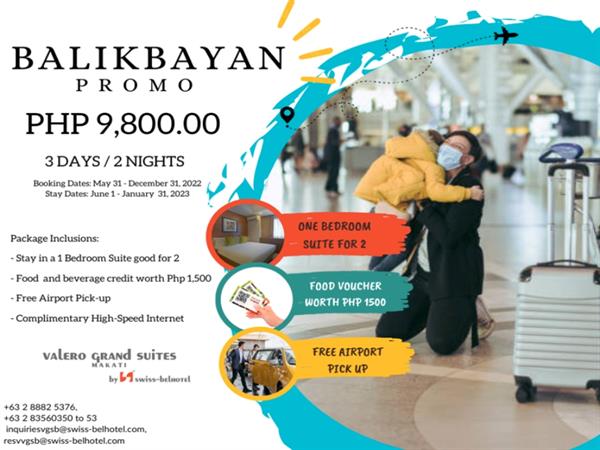 Balikbayan Promo - FREE Airport Pick Up
Valero Grand Suites by Swiss-Belhotel Makati