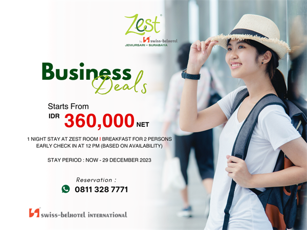 Business Deals - FREE Bfast & Dinner!
Zest Jemursari, Surabaya