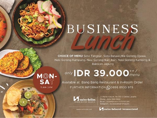 Business Lunch IDR 39,000
Swiss-Belinn Wahid Hasyim